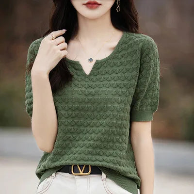 100% Cotton V-Neck Knit Tee