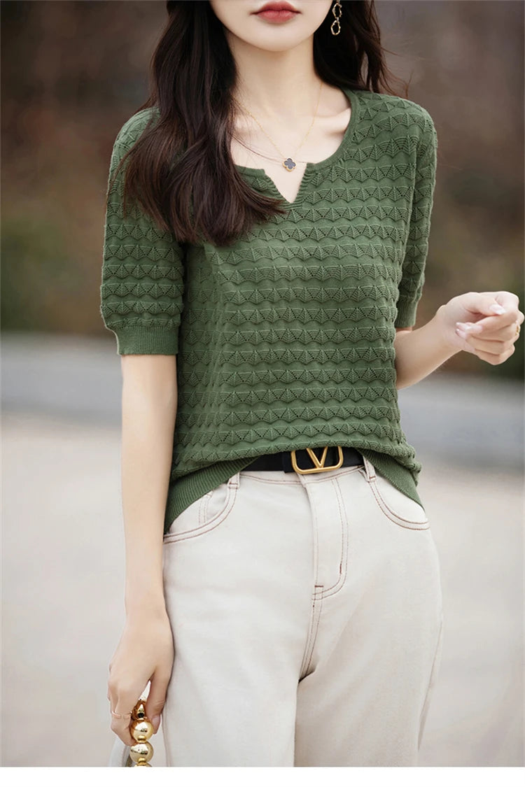 100% Cotton V-Neck Knit Tee