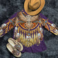 Ethnic Geometric Print Flare Sleeve Top