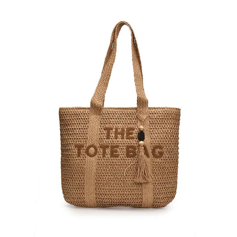 French Style Large Straw Beach Tote Bag