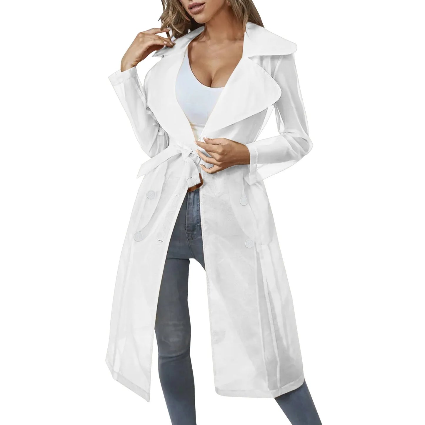 Sheer Thin Lightweight Windbreaker Women Sunscreen Clothes Lapel Single Breasted Long Coat With Belt Large Size Jackets Trench