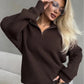 Fashion Black Half-Zip Lapel Sweater for Women