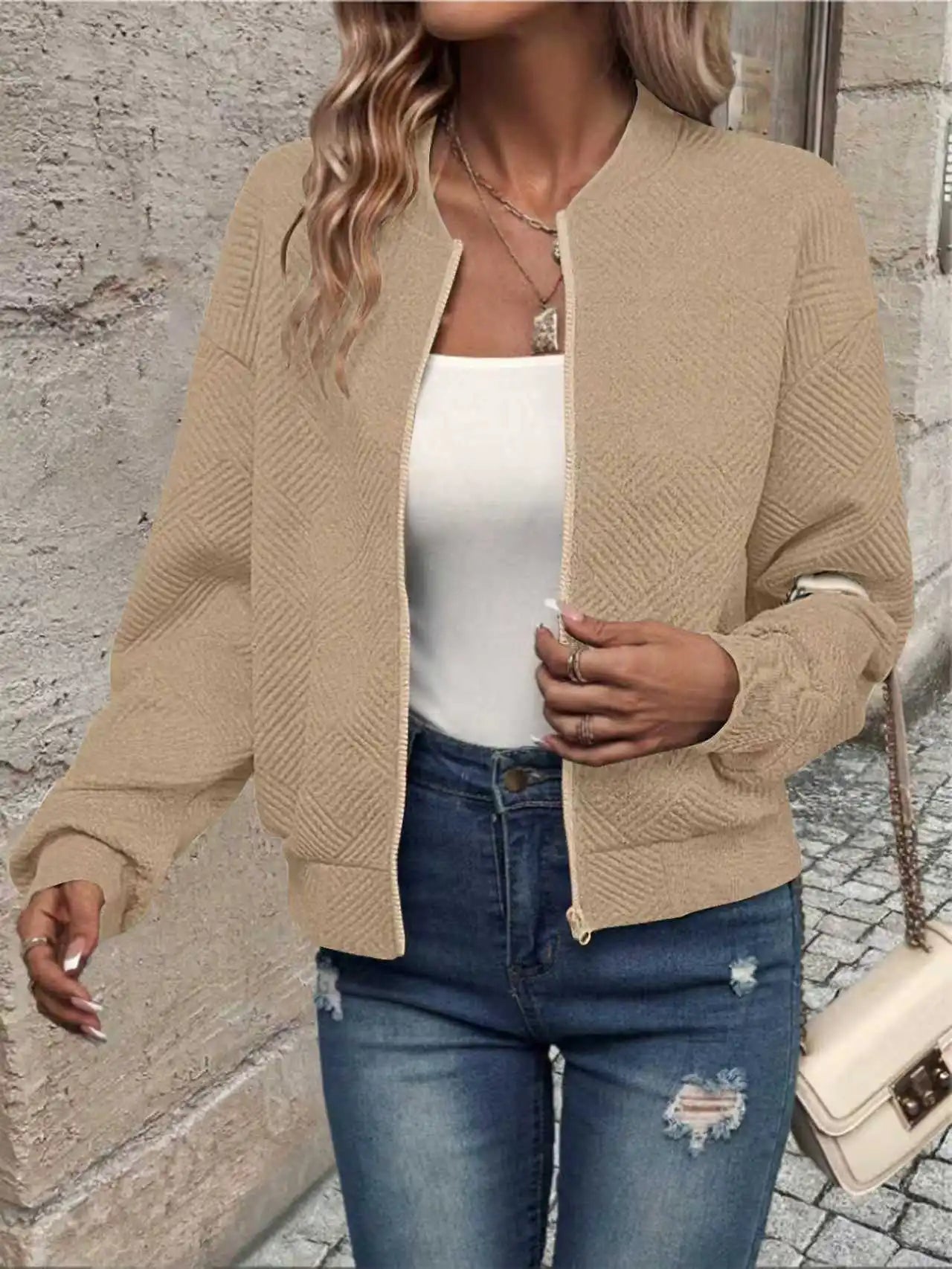 Solid Color Zipper Fashion Jacket