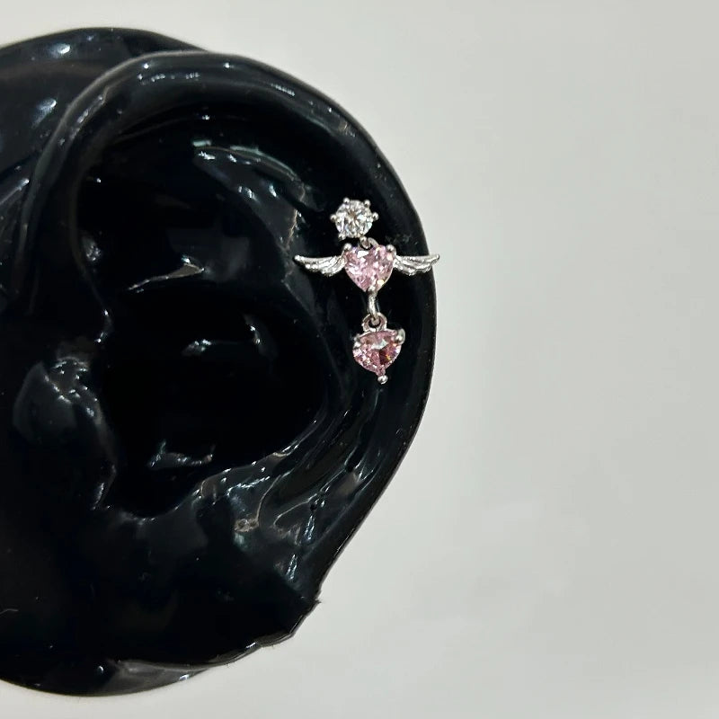 Pink Heart Wings Piercing Earring