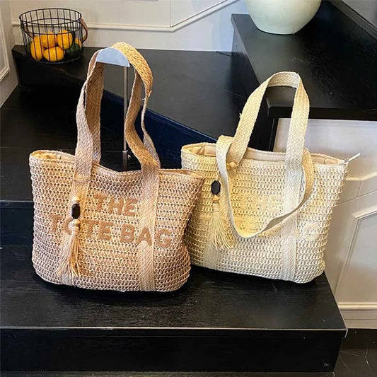 French Style Large Straw Beach Tote Bag
