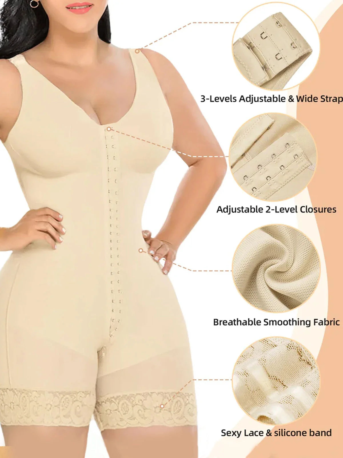 Women’s Post-Surgery Full Body Shaper with Zipper & Butt Lift